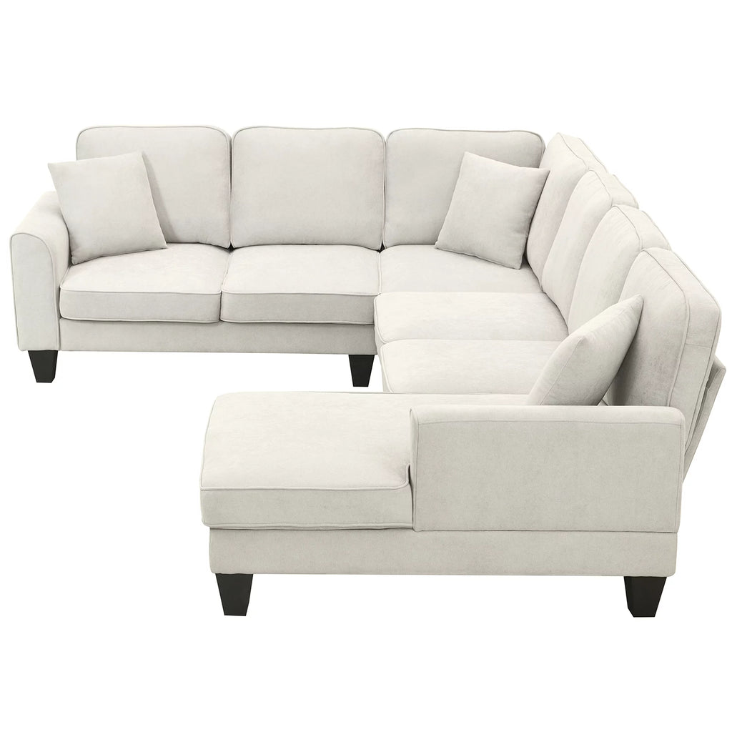 Beige U-Shaped 7-Seater Sectional Couch with Chaise B138291
