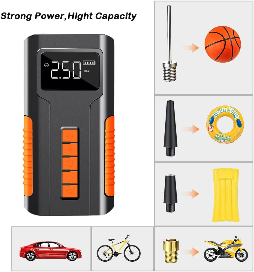 Portable Tire Inflator, 150 PSI Mini Air Compressor, 6000mAh Rechargeable Battery, Digital LCD Pressure Gauge, LED Flashlight, Pack of 2 G41326