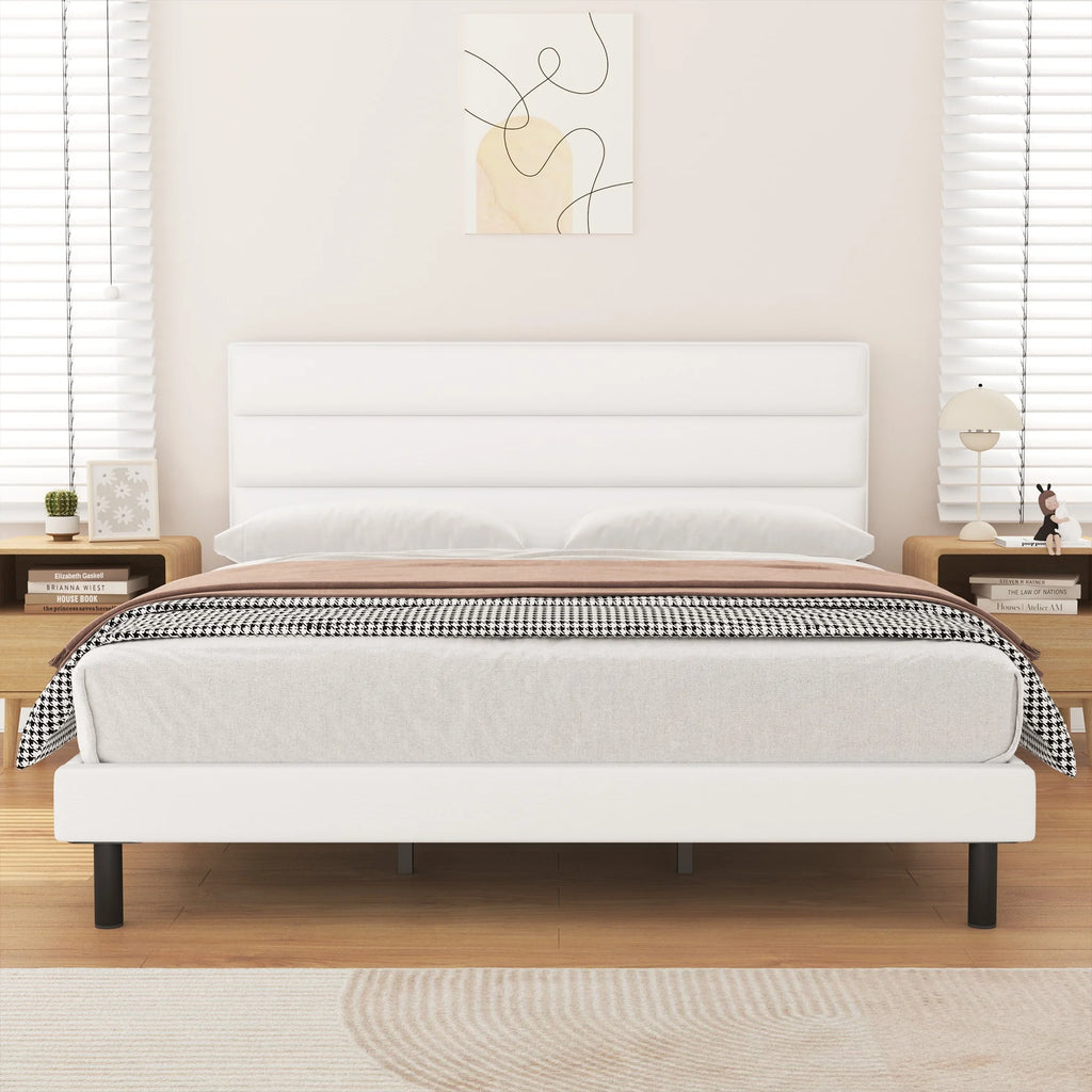 Twin Size Wingback Fabric Upholstered Platform Bed Frame B370600