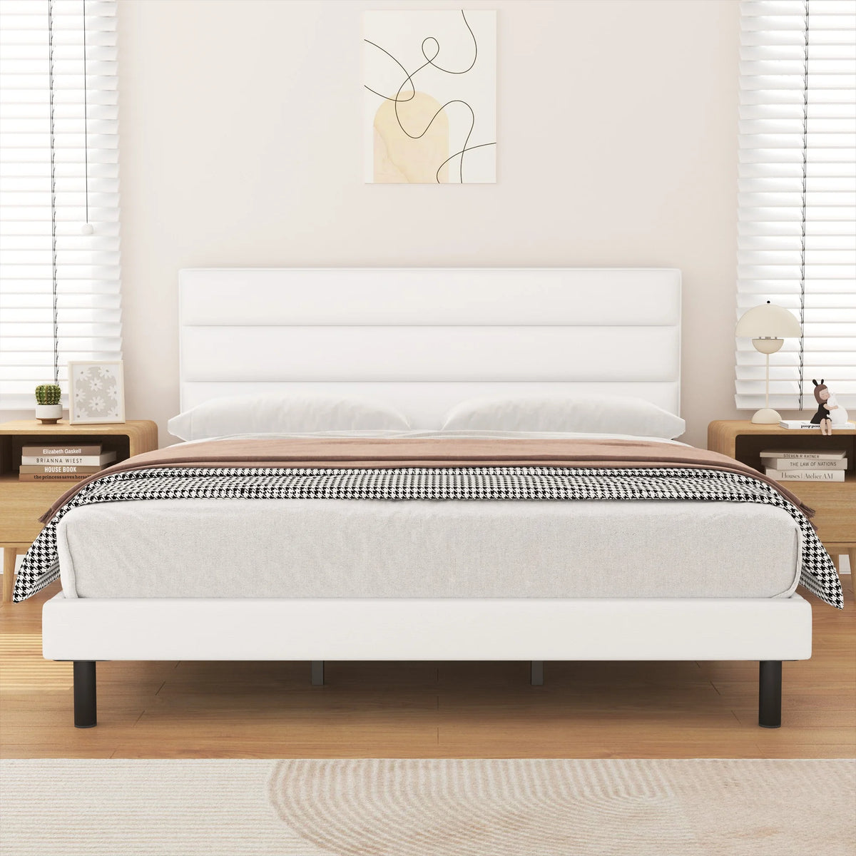 Twin Size Wingback Fabric Upholstered Platform Bed Frame B370600