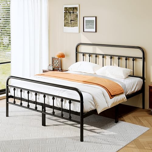 Full Size Black Metal Platform Bed Frame with Headboard and Footboard D408977