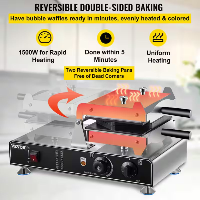 Commercial Bubble Waffle Maker Electric 1500W D7201