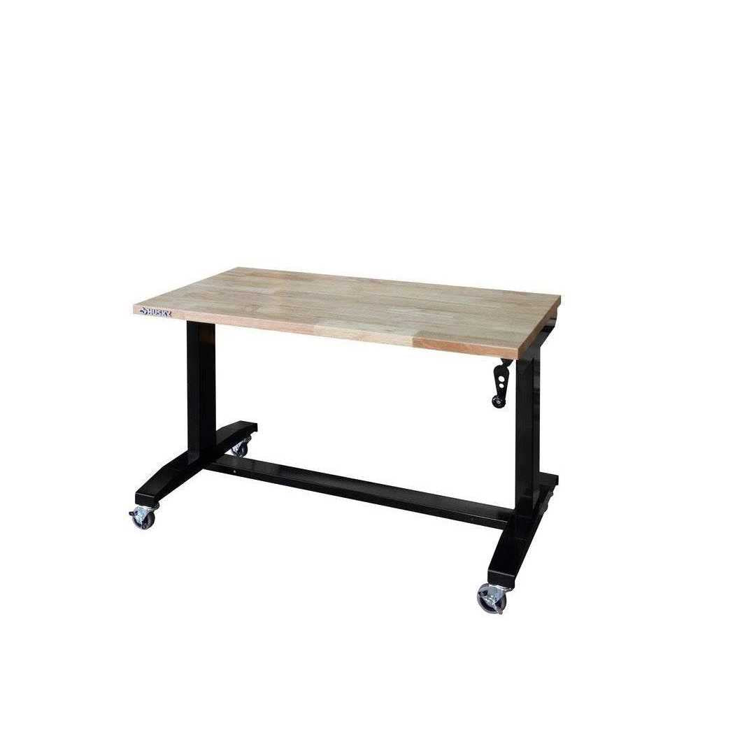 46 in. W x 24 in. D Steel Adjustable Height Solid Wood Top Workbench Table in Black L923