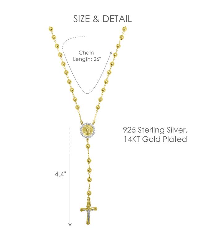 14K Gold Plated Sterling Silver Crystal Rosary Necklace 26" D19059