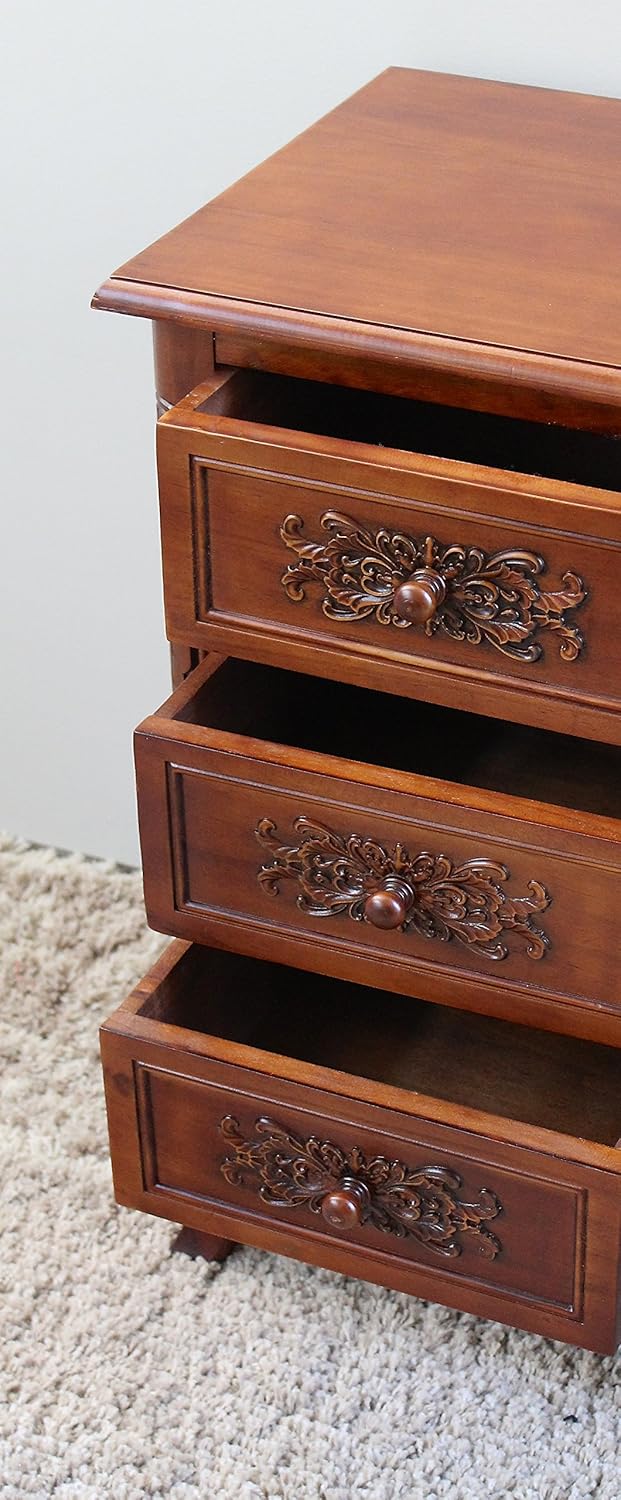 Hand Carved Wood 3-Drawer End Table A690