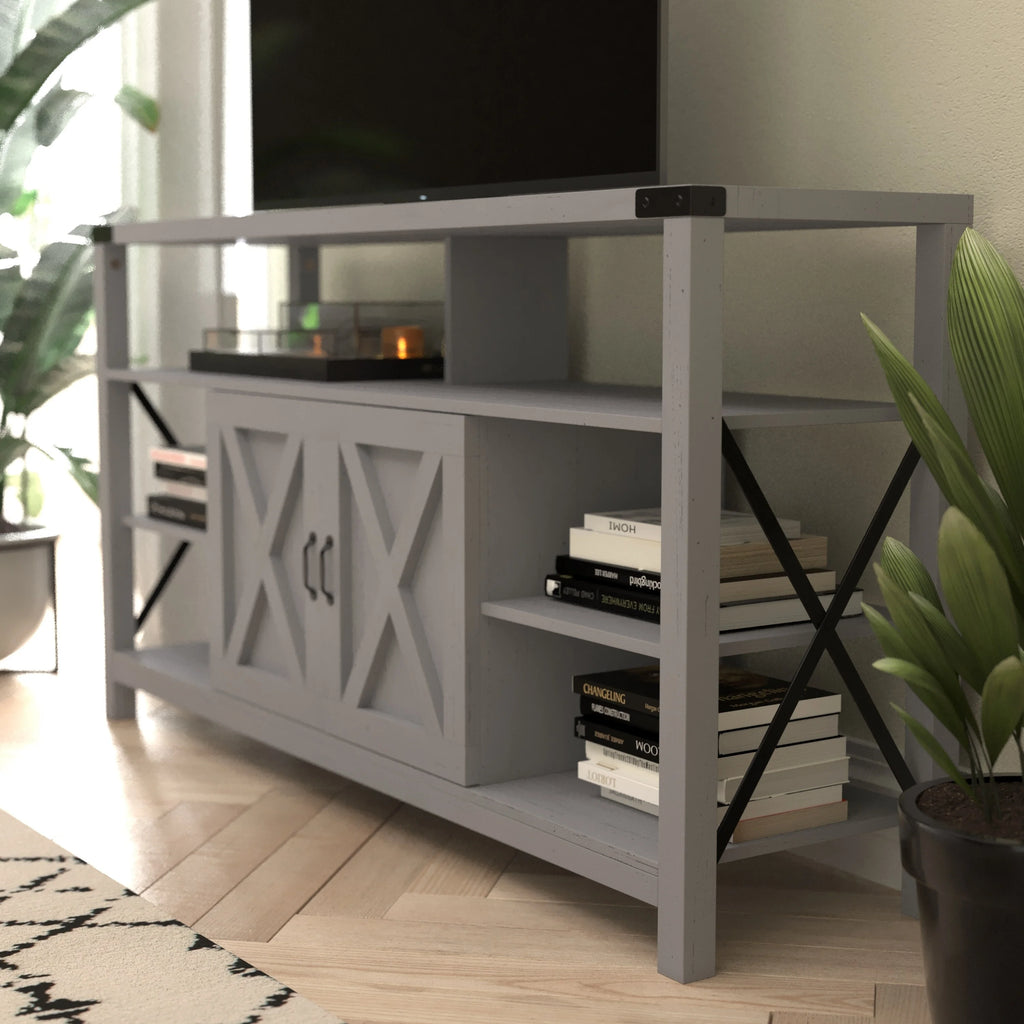 Coastal Gray TV Stand with Adjustable Shelf and Storage U5882