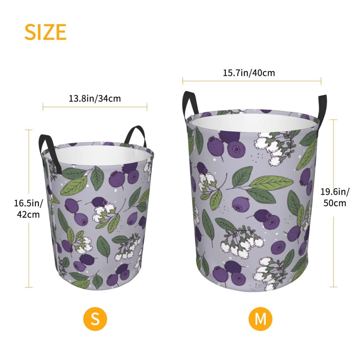 Blueberry Fruit Flower Art Pattern Collapsible Laundry Basket with Handles C978