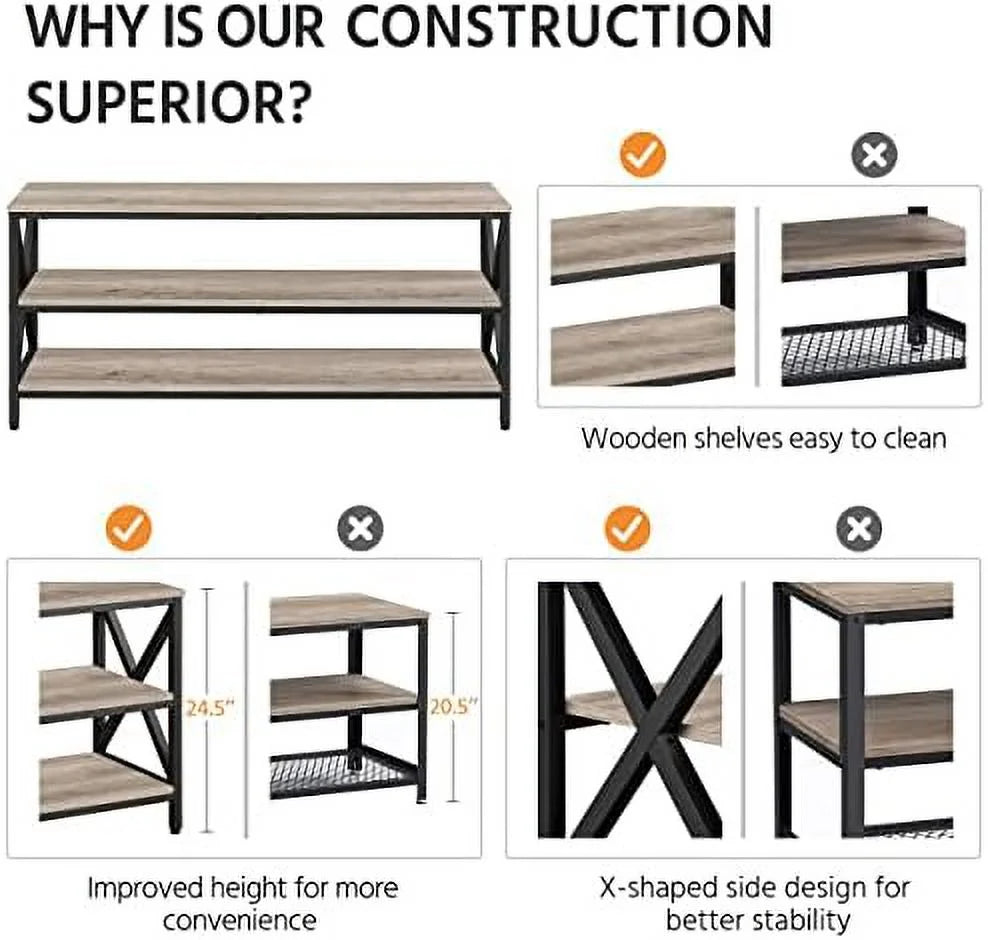 Industrial TV Stand with 3 Tier Shelves Metal Frame Rustic Brown T589531