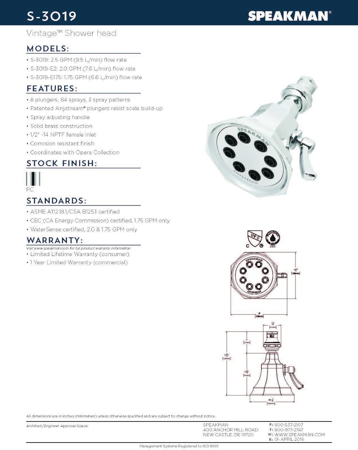 Polished Chrome Shower Head, 2.0 GPM R52603