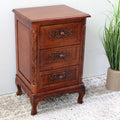 Hand Carved Wood 3-Drawer End Table A690