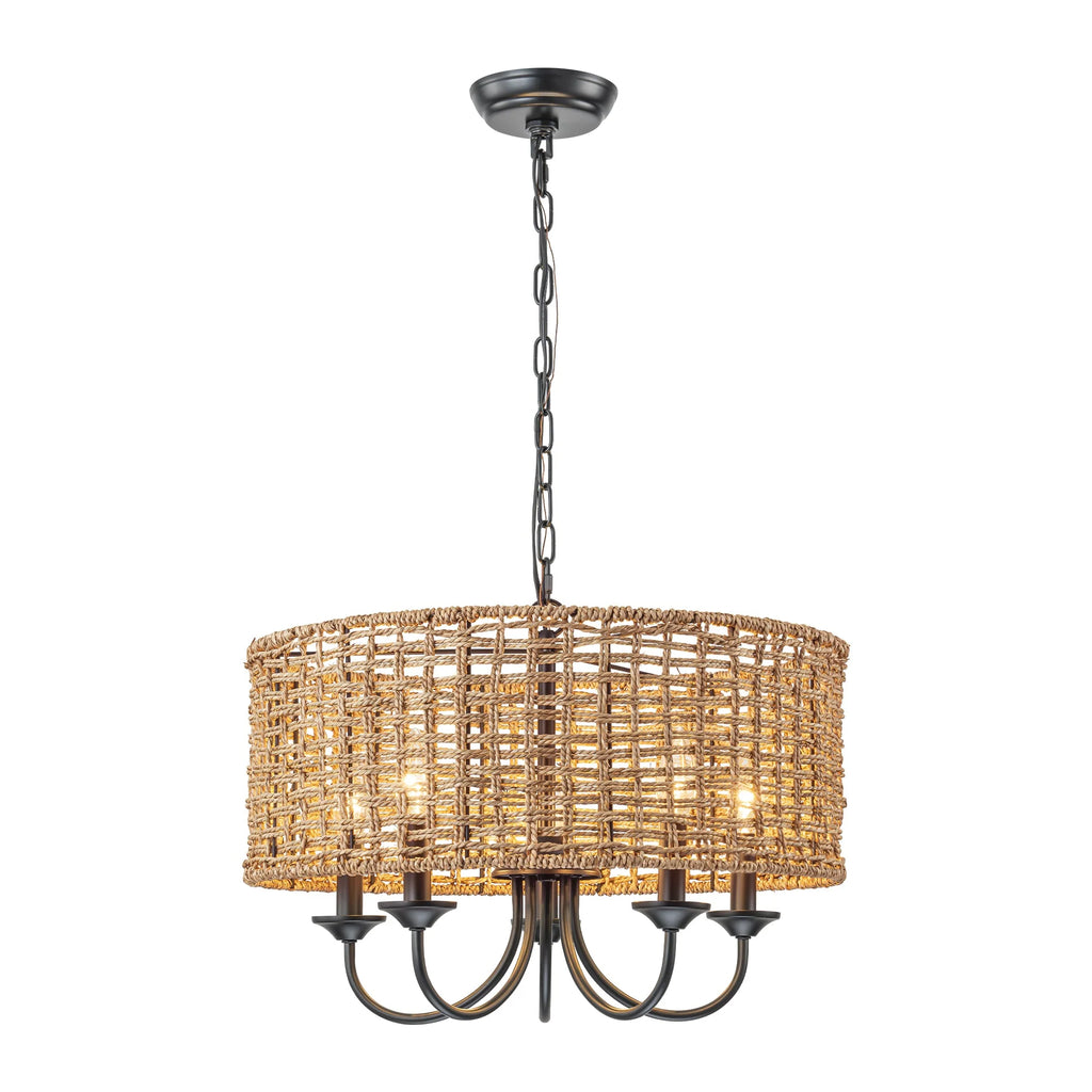 Distressed Hand-Woven Drum Chandelier L46137