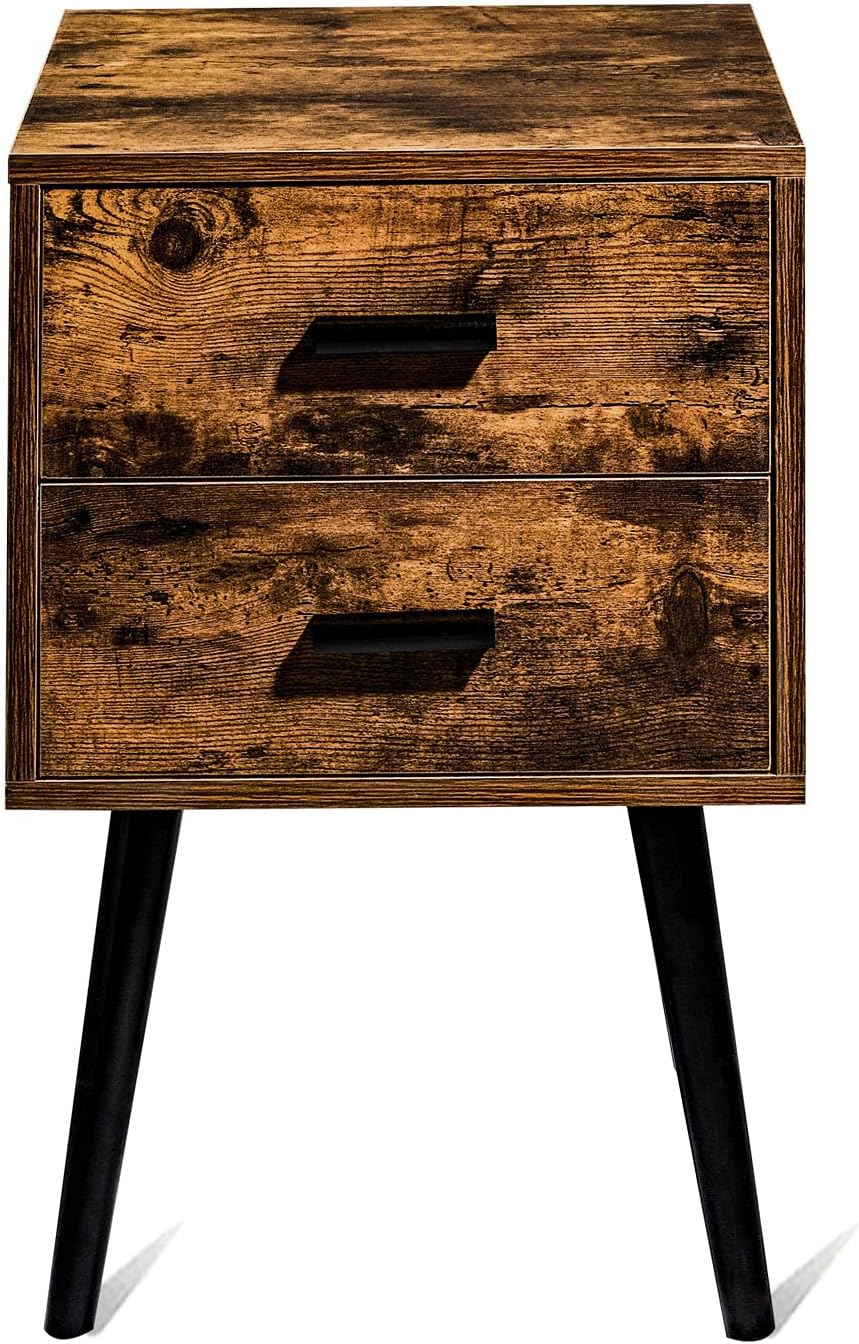 Rustic Brown Wooden Night Stand with 2 Drawers R379