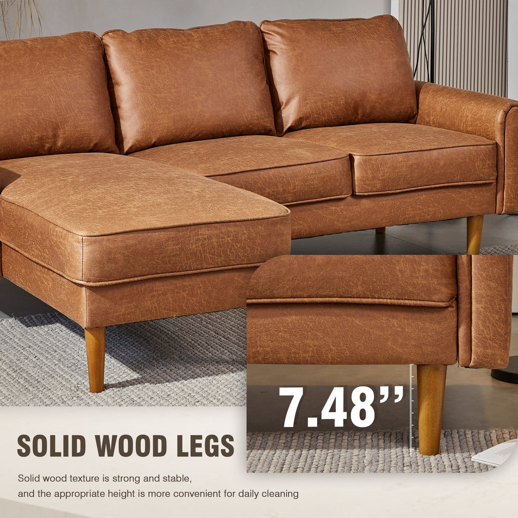 81.50" Wide L-Shaped Suede Fabric Light Brown Sectional Sofa H99029