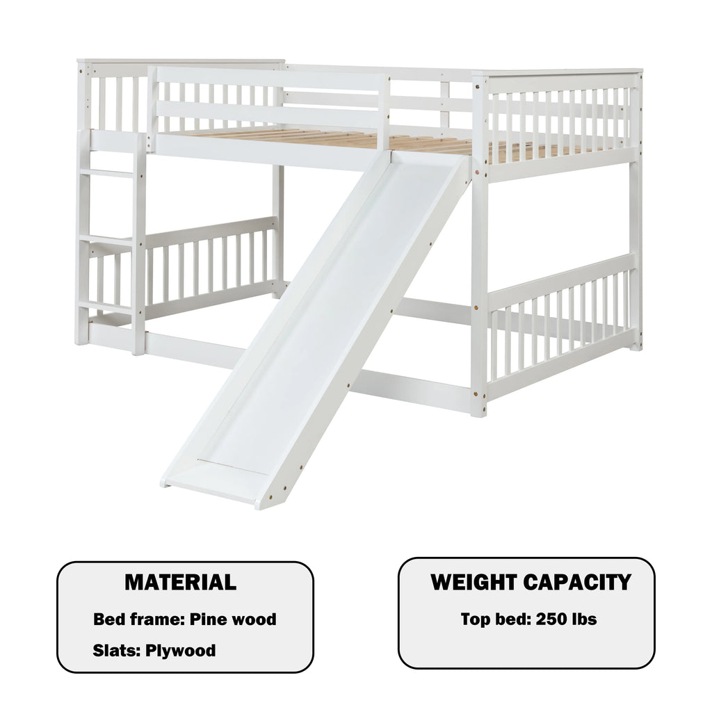White Full over Full Wood Bunk Bed with Slide and Ladder Z99078