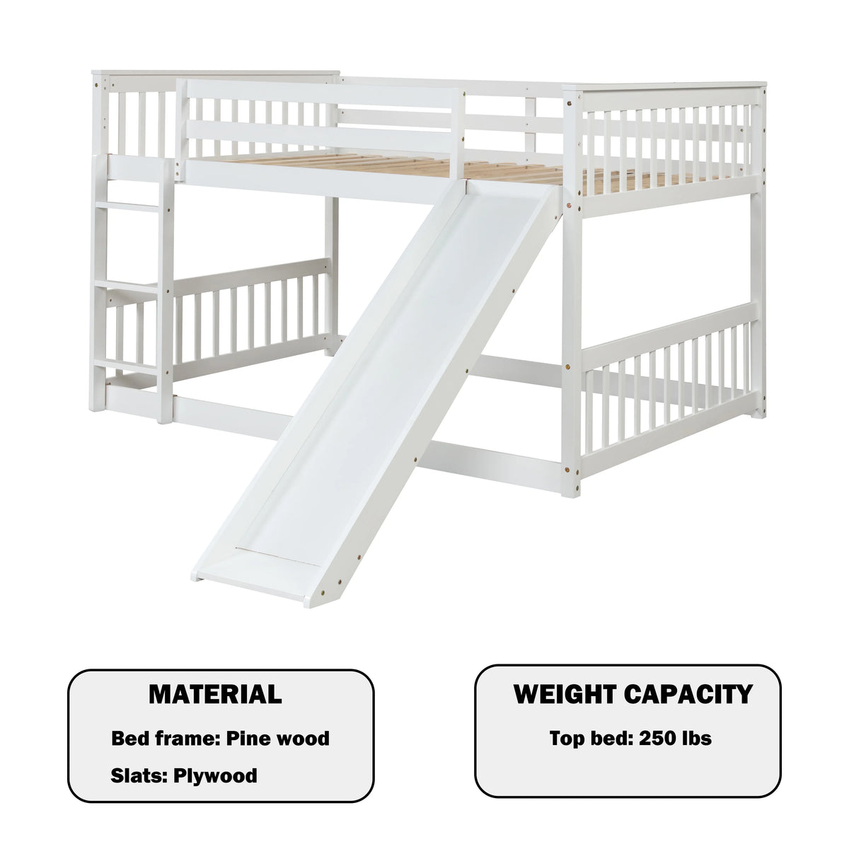 White Full over Full Wood Bunk Bed with Slide and Ladder Z99078