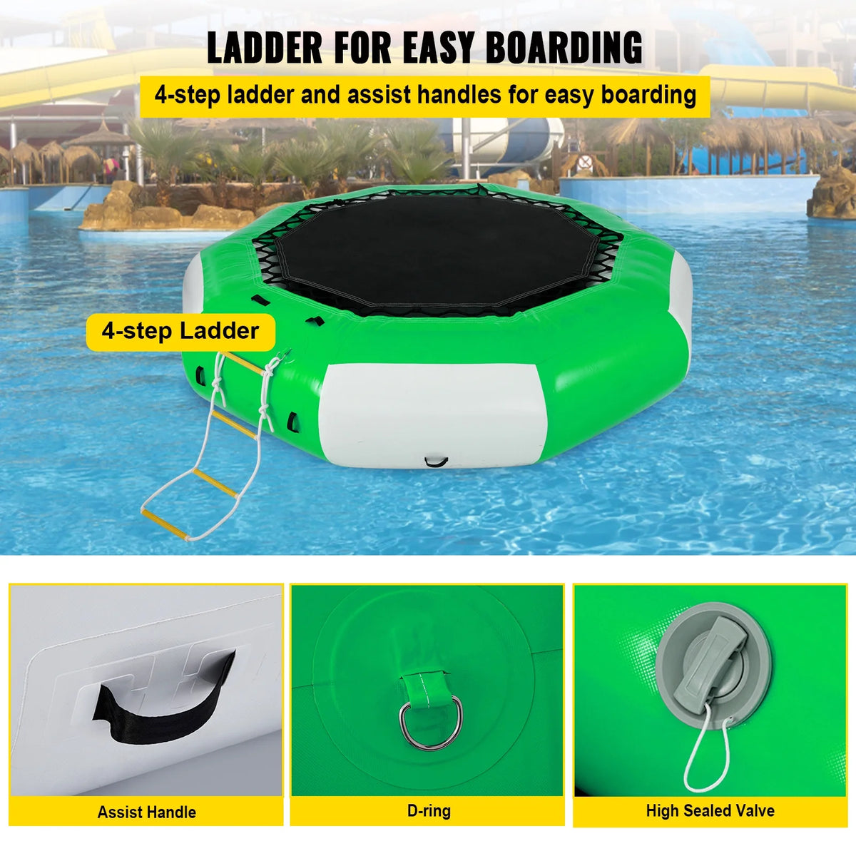 Inflatable Water Trampoline 10ft with 4-Step Ladder in Green and White W485