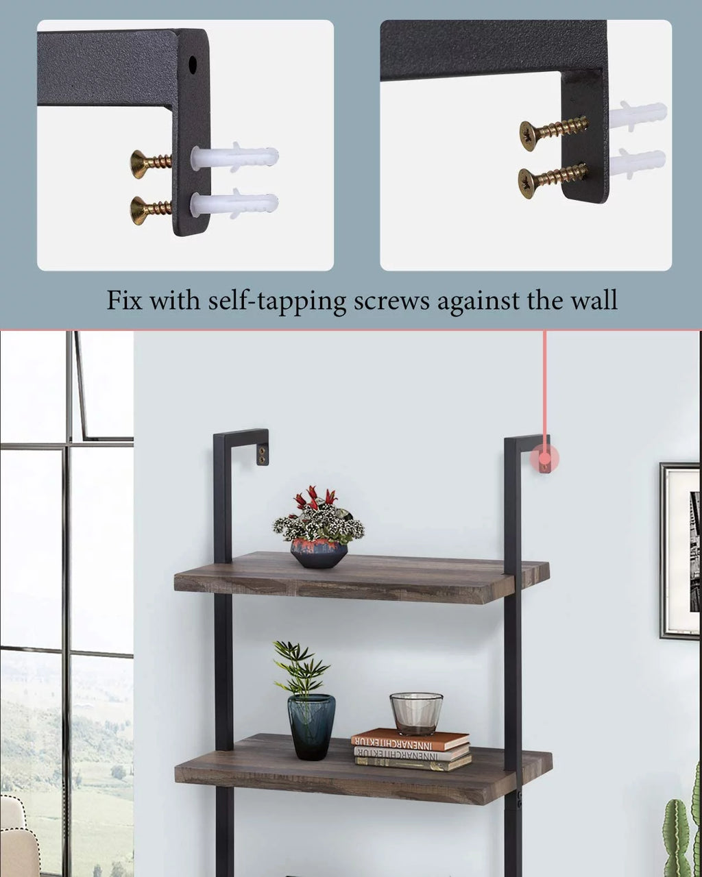 4 Shelf Wall Mount Bookshelf with Metal Frame B878
