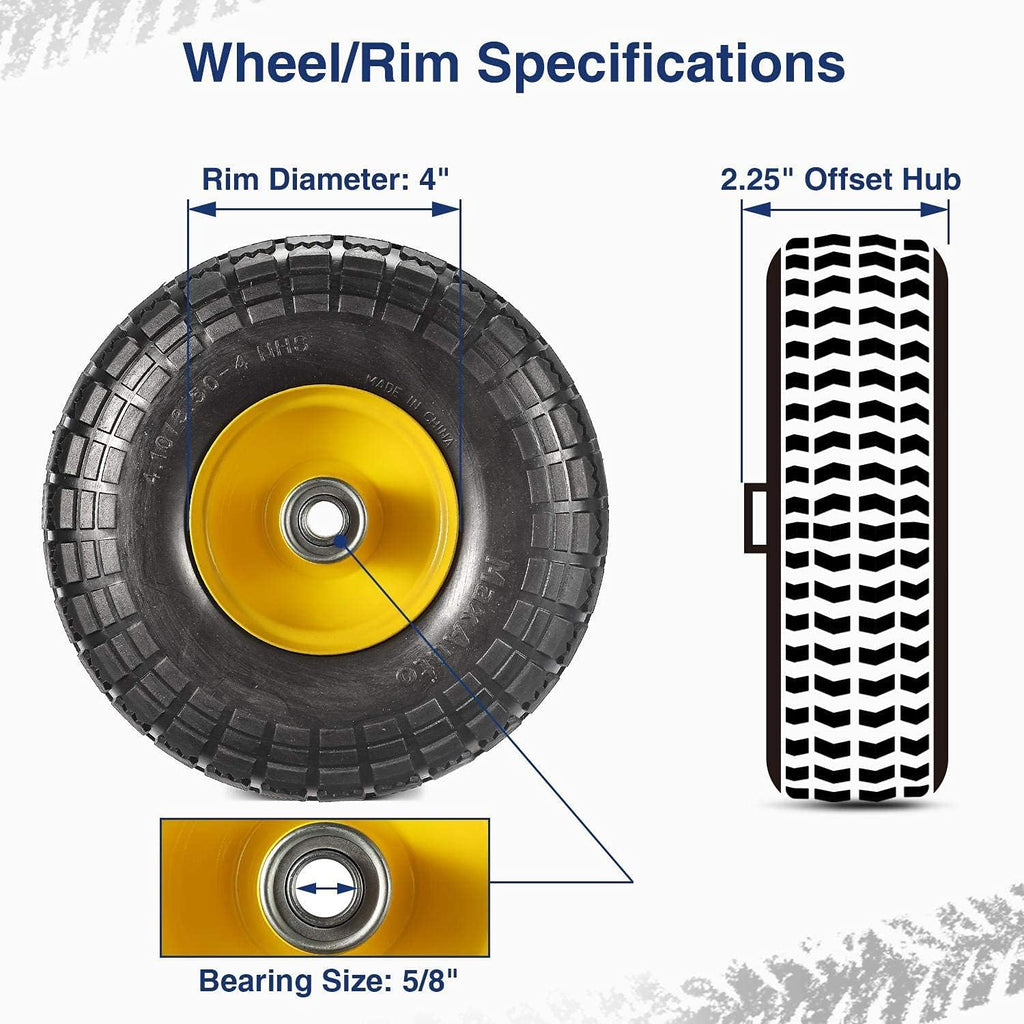 4 Pack 10 Inch Solid Rubber Tyre Wheels with Yellow Steel Hub I4754