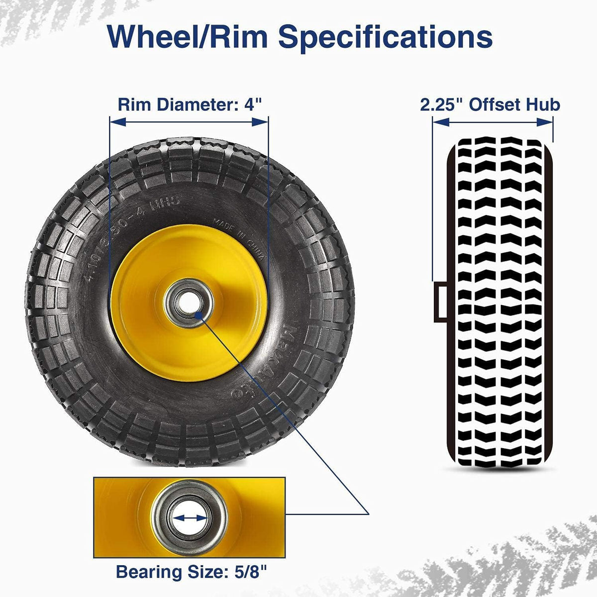 4 Pack 10 Inch Solid Rubber Tyre Wheels with Yellow Steel Hub I4754