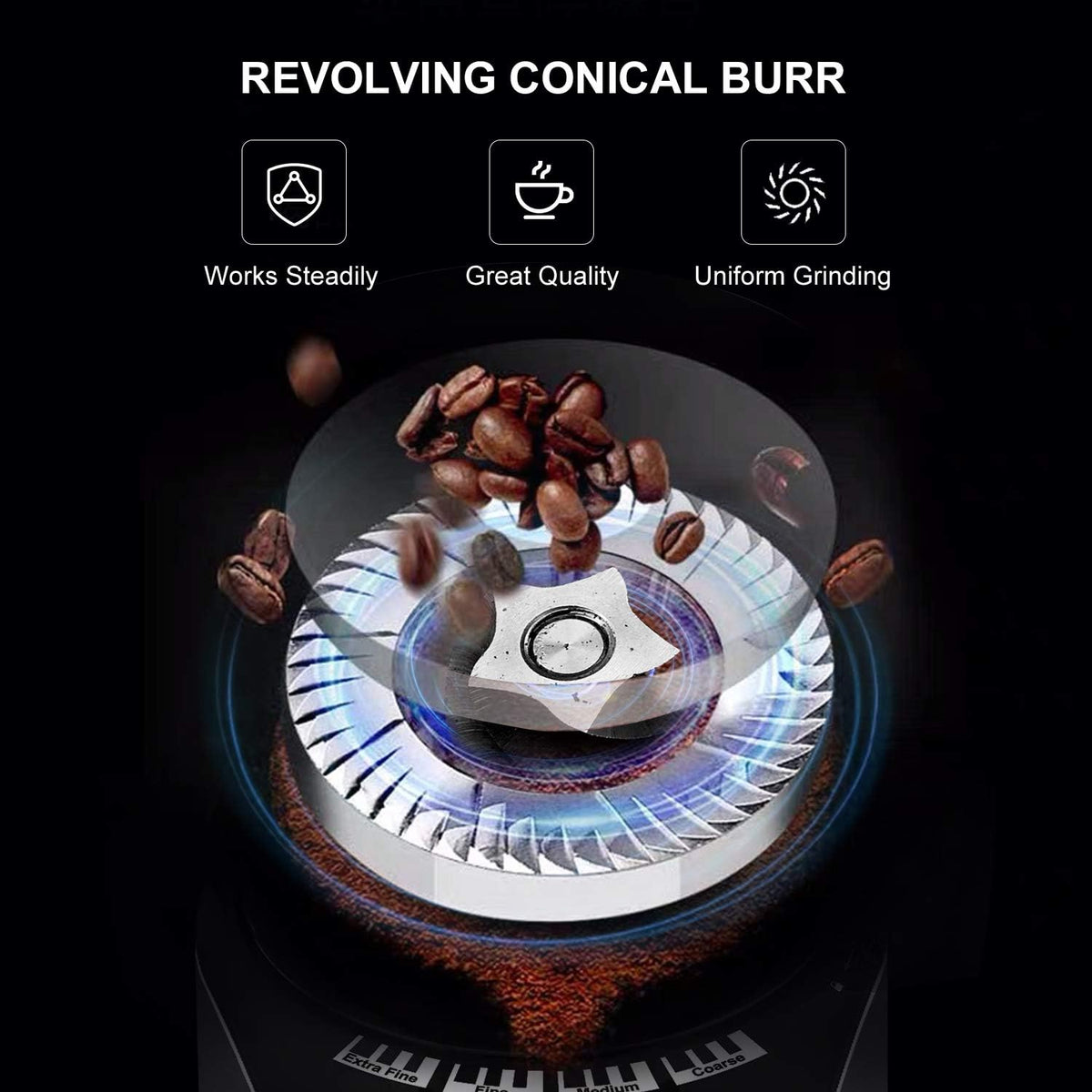Adjustable Electric Conical Burr Coffee Grinder with 12 Grind Settings W39716