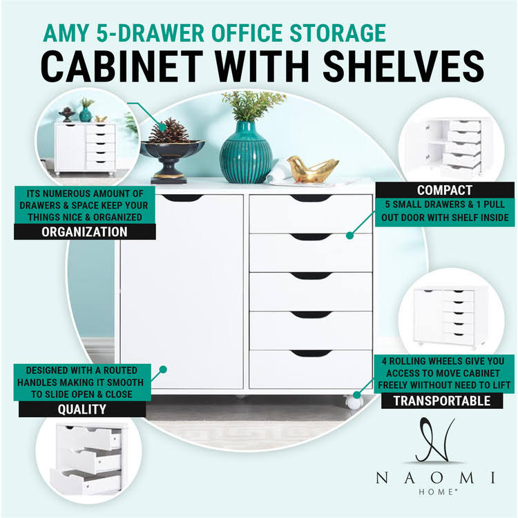 Black 5-Drawer Storage Cabinet with Shelves S68410