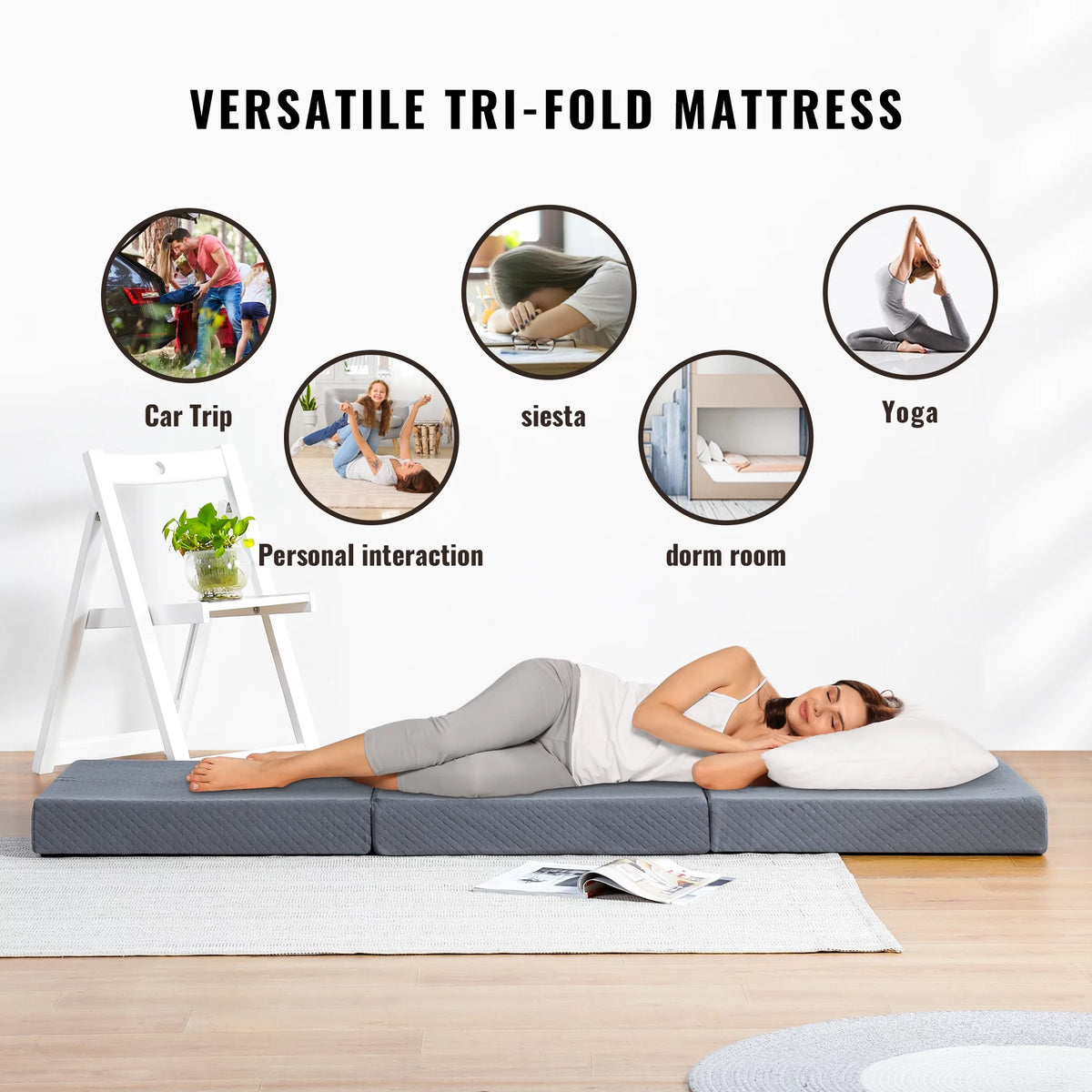 4'' Memory Foam Tri-Fold Mattress, Blue, Narrow Twin C78430