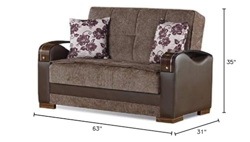 Brown Convertible Sofa Bed with Storage Space Includes 2 Pillows R71272
