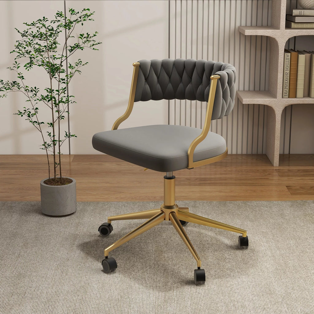 Velvet Office Desk Chair with Hand Woven Backrest Q291565