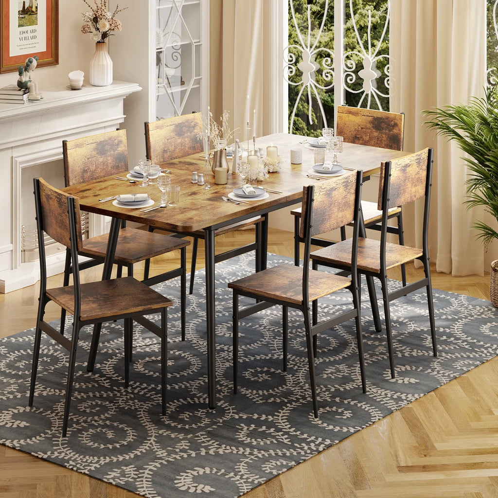 Extendable Kitchen Table Set for 4-6 People, 7-Piece Dining Table Set With 6 Chairs L51246