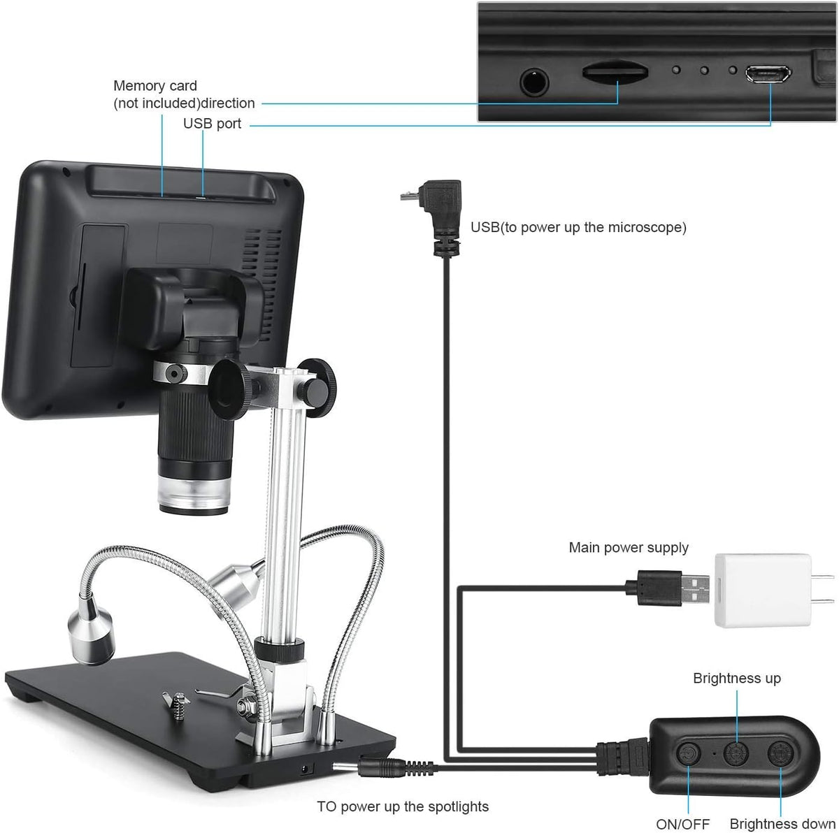 Black 7 inch LCD 1080P Digital Microscope with 200X Magnification M154541