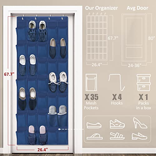 35 Mesh Pockets Blue Hanging Shoe Organizer A5768