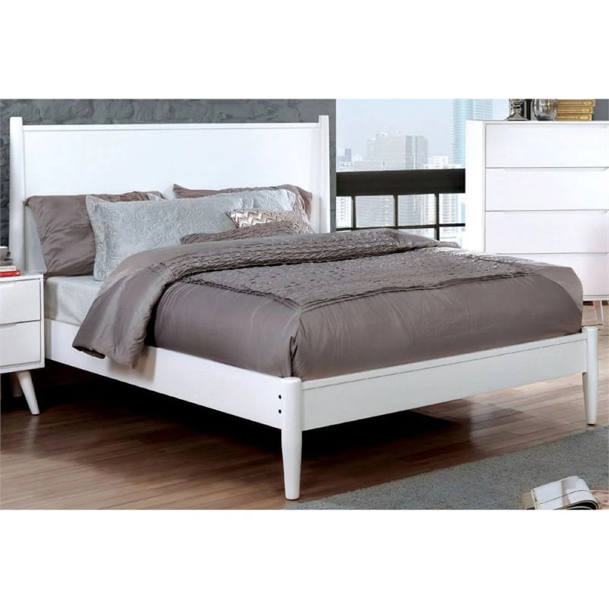 Solid Wood Queen Platform Bed in White K348