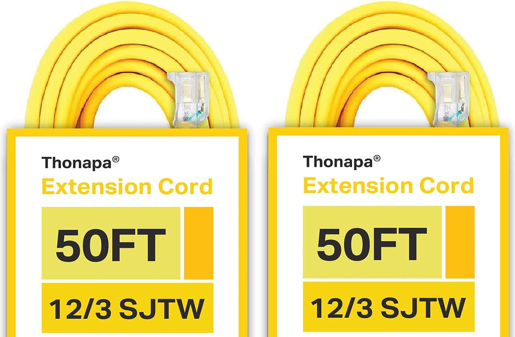 12/3 Heavy Duty Lighted Outdoor Extension Cord Yellow 75 Ft SJTW B192560