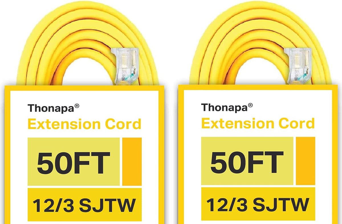12/3 Heavy Duty Lighted Outdoor Extension Cord Yellow 75 Ft SJTW B192560