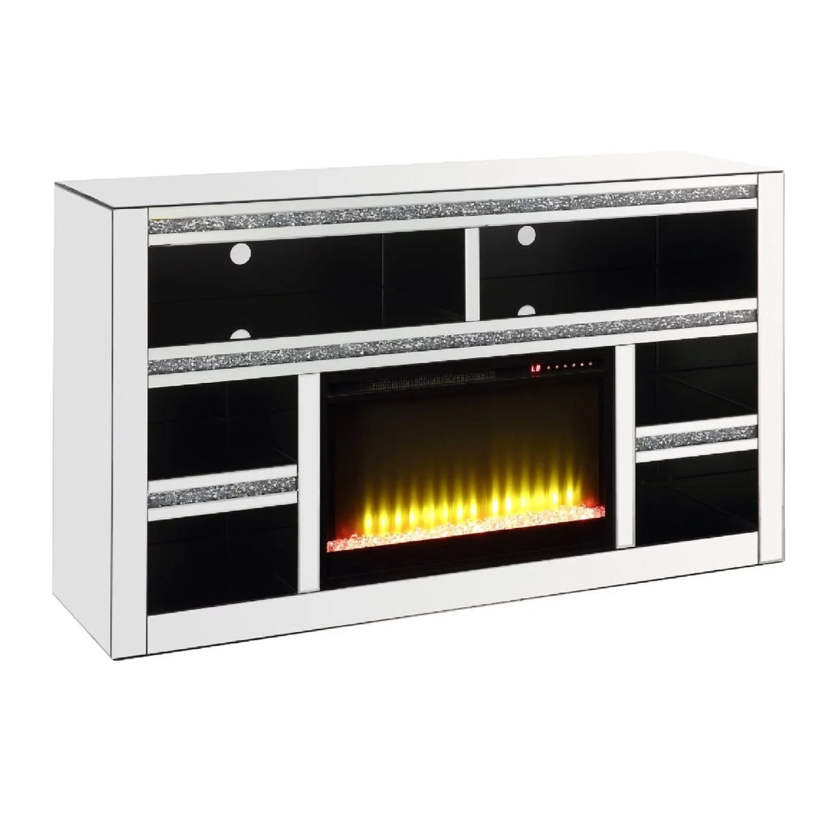 59 Inch Black Mirrored TV Media Stand with Fireplace E680588