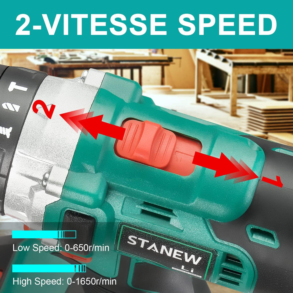 Cordless Hammer Drill Impact Driver with 20V 2.0Ah Li-ion Battery, 69 accessories, Carrying Case 2 Batteries and Charger V65279