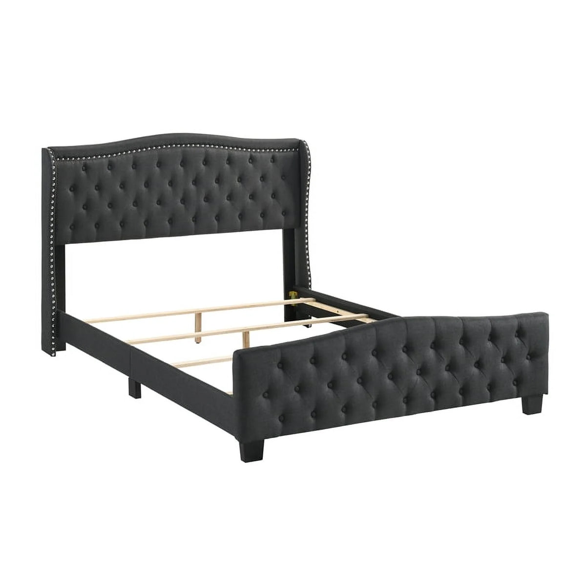 Dark Gray King Tufted Fabric Upholstered Bed D59545