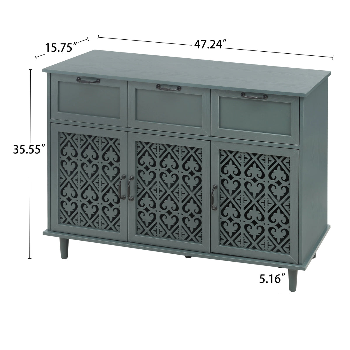 Dark Green 3 Door 3 Drawer Sideboard Storage Cabinet M685376