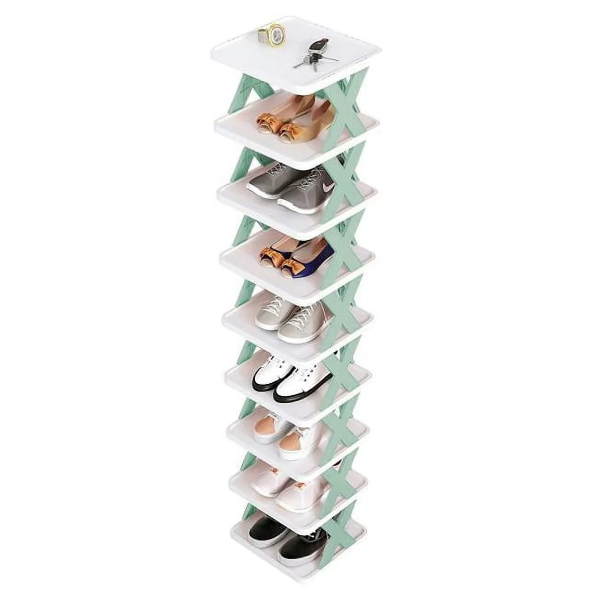 9-Tier Narrow Blue Shoe Rack with Plastic Vertical Shoe Organizer F2661