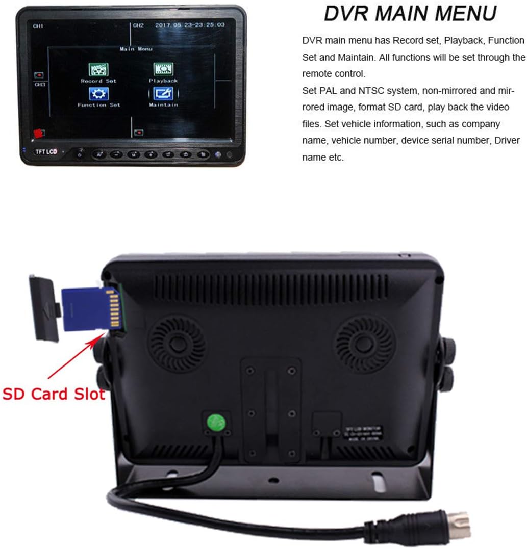 9 inch Monitor Car Backup Camera System with Quad Split Screen CCD Waterproof Night Vision Rear View Camera K173875