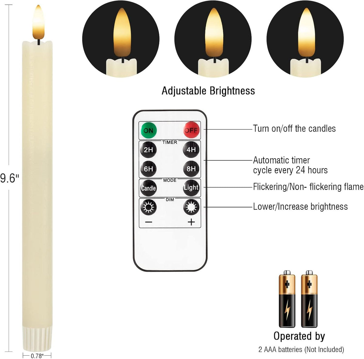 Flameless Taper Candles with Remote and Timer, 6 Pack E2451