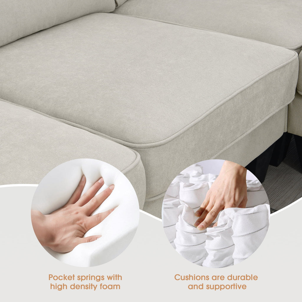 Beige U-Shaped 7-Seater Sectional Couch with Chaise B138291