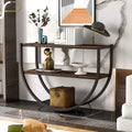 Rustic Wood 2-Tier Console Table with Shelves and Metal Frame B44657