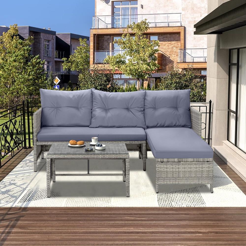 4 Piece PE Rattan Patio Sofa Set with Glass Table Z523039