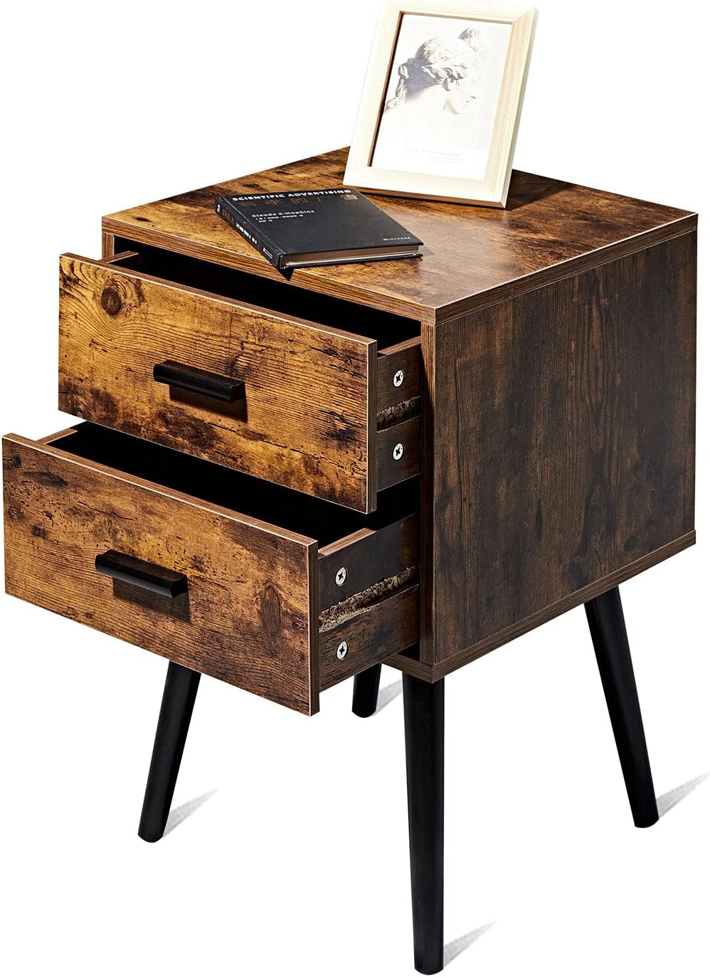 Rustic Brown Wooden Night Stand with 2 Drawers R379
