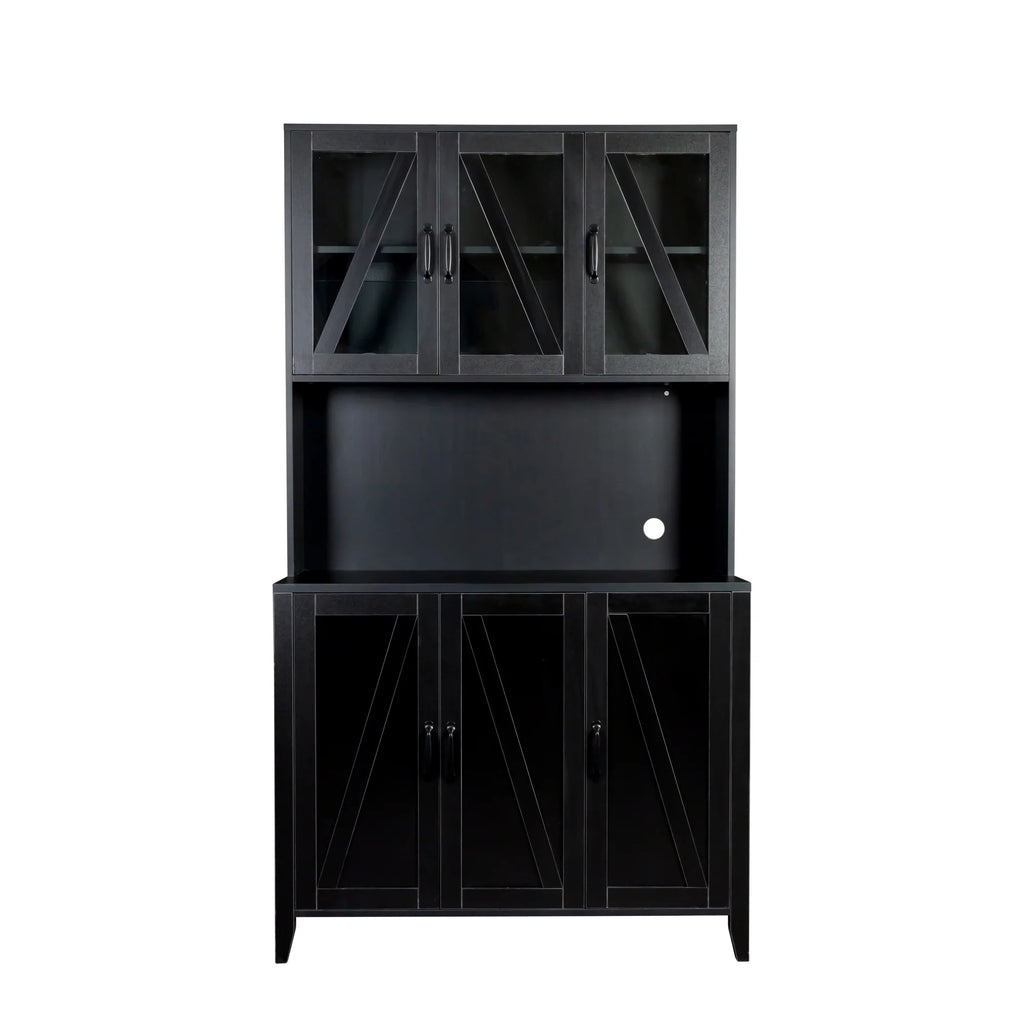 Black Kitchen Hutch Cabinet with Glass Doors L138