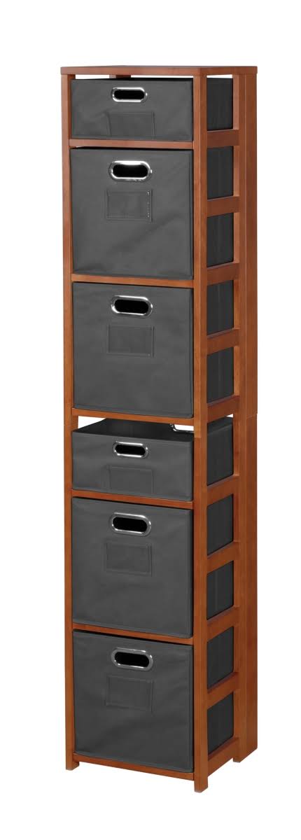 Cherry Grey Square Folding Bookcase with Fabric Bins E665