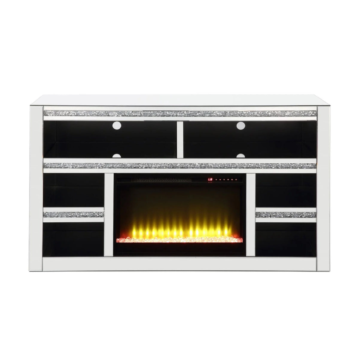 59 Inch Black Mirrored TV Media Stand with Fireplace E680588