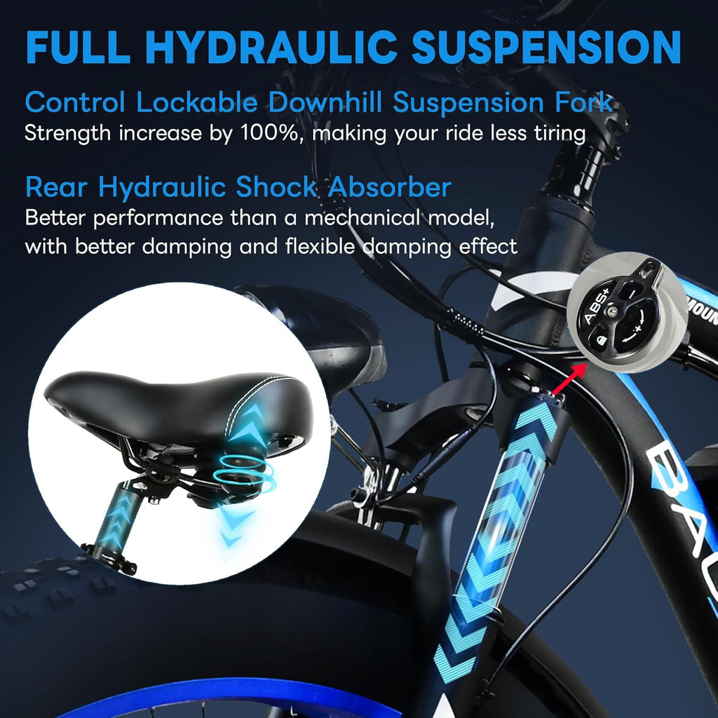 Two 2000W Electric Bikes with 48V 20Ah Removable Batteries 21 Speed Hydraulic Disc Brake (Blue + Blue) Z255