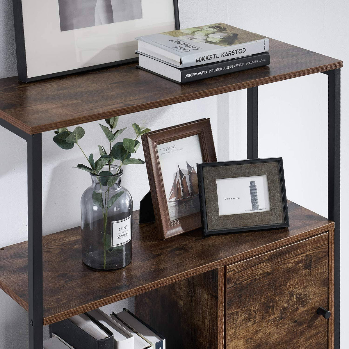 Brown 4-Tier Bookshelf with Drawers P9093